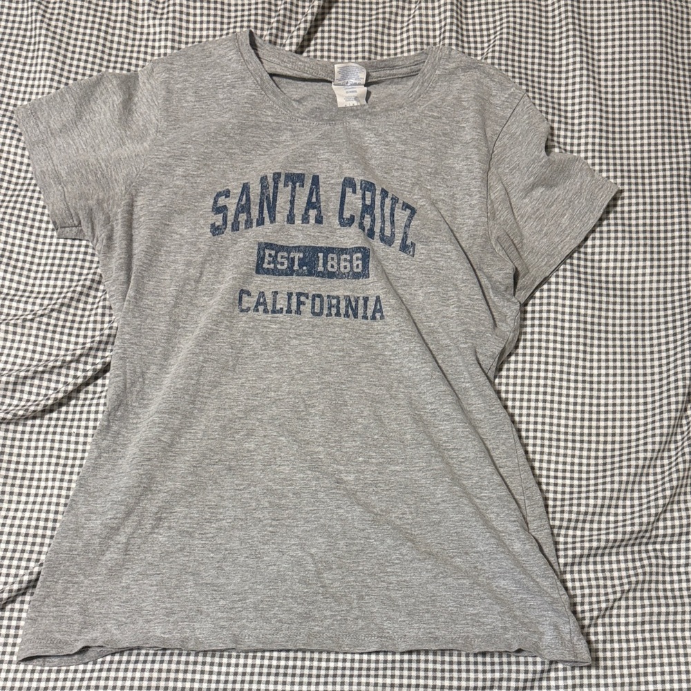 Port and Company Gray T-Shirt with Blue Print